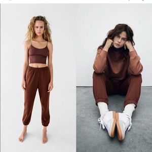 Zara woman’s Chocolate Brown Joggers Sweatpants size Small
